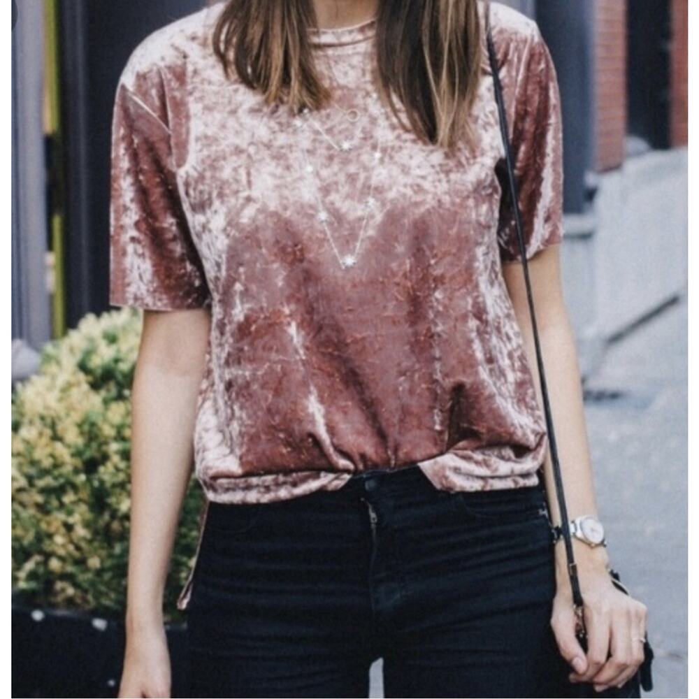 Kensie jeans crushed velvet dust rose top Size Small NWOT